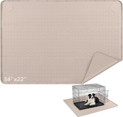 Silicone Dog Crate Mat, 50"x35" Under Dog Crate Kennel Pad with Raised Edge, Washable Dogs Bed Mat, Waterproof, Leakproof, Protect Floors (Green)