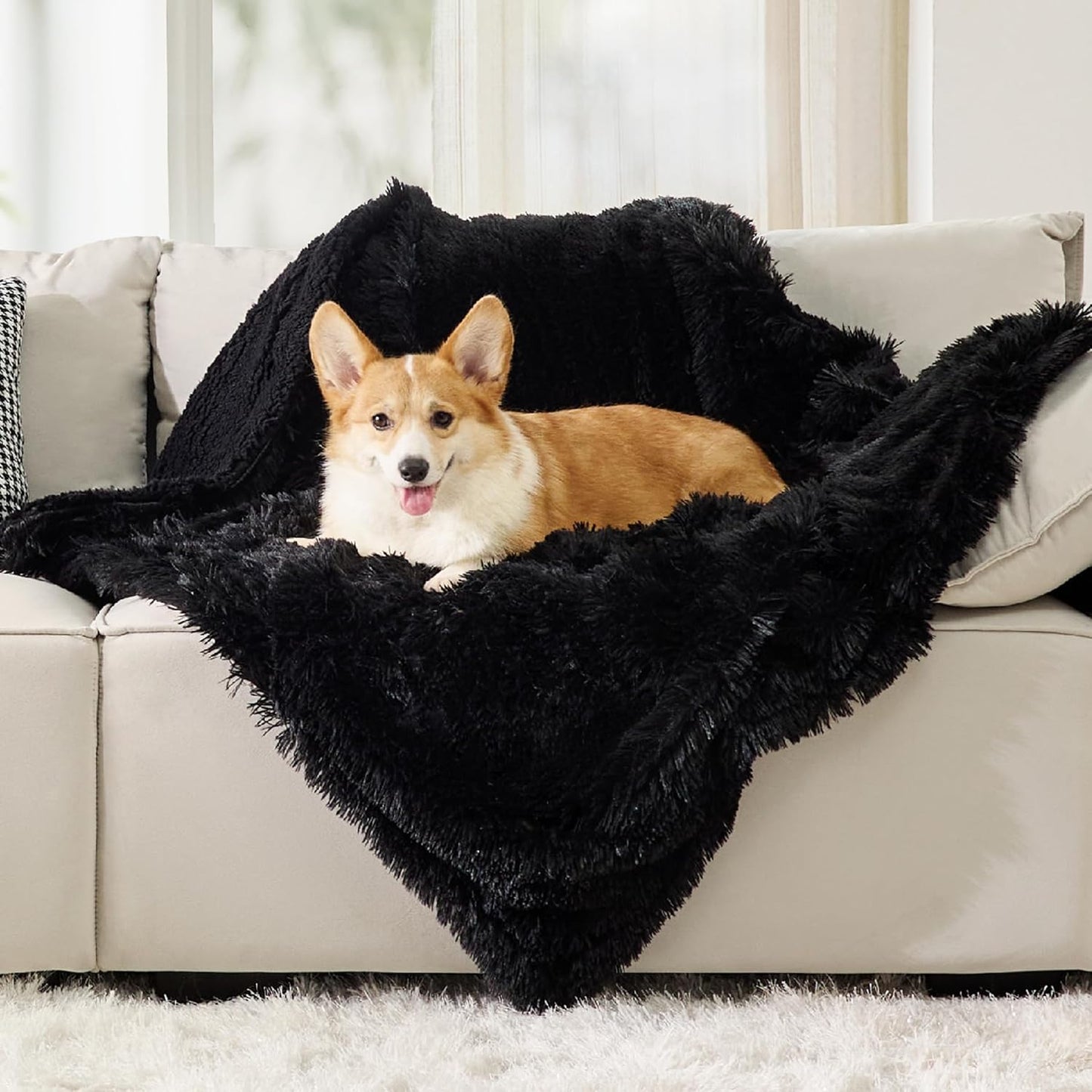 Bedsure Dog Blankets for Large Dogs, Fluffy Waterproof Dog Blanket for Couch Protector and Bed Washable, Fuzzy Faux Fur Pet Throw Blankets for Calming, Dog Accessories, XL, 50×60 inch, Tie-dye Grey