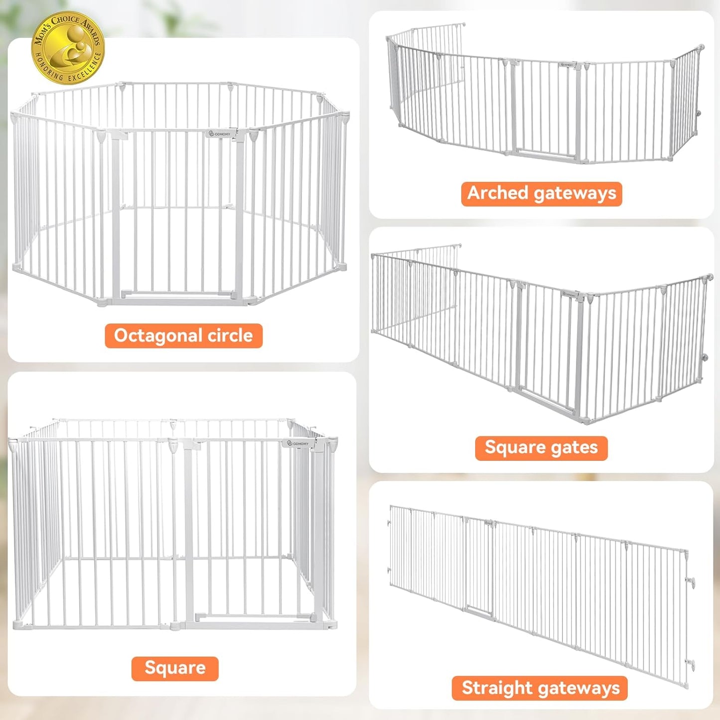 COMOMY 198" Baby Gate Extra Wide, Dog Gate Pet Gate for House Stairs Doorways Fireplace, 3 in 1 Play Yard Child Safety Gate, Auto Close, Hardware Mounted (30" Tall, Black)
