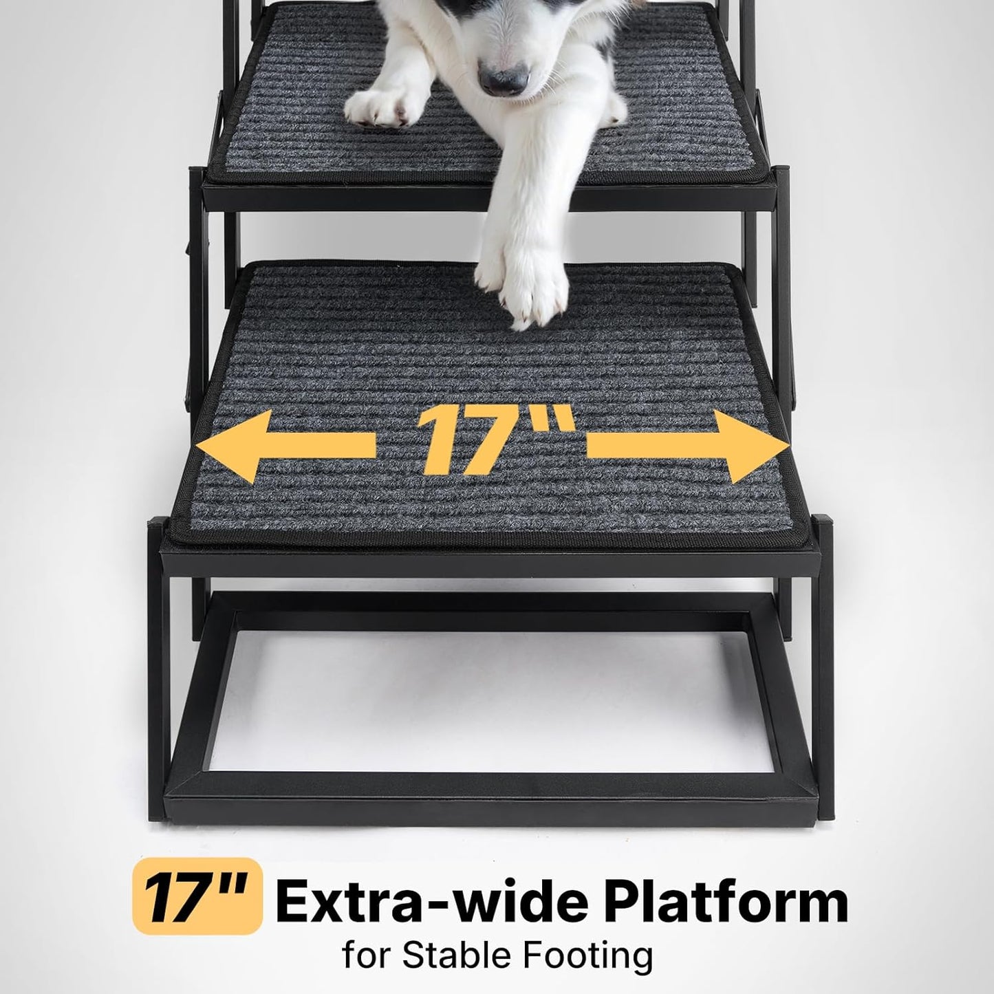 Veehoo Foldable Dog Steps for Car Truck, 4 Steps Collapsible Dog Stairs for Car Large Dogs 17" Wide, Heavy Duty Outdoor Pet Ramp Ladder Portable with Non Slip Surface for Dogs, Support up to 200 lbs