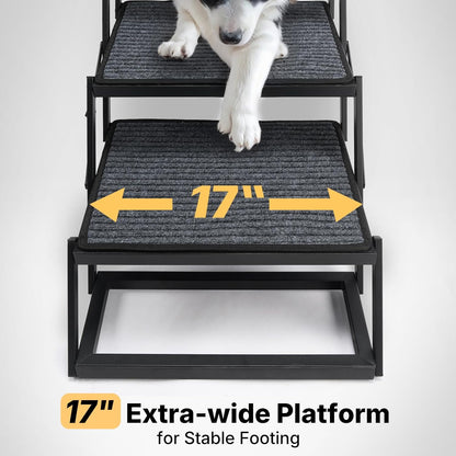 Veehoo Foldable Dog Steps for Car Truck, 4 Steps Collapsible Dog Stairs for Car Large Dogs 17" Wide, Heavy Duty Outdoor Pet Ramp Ladder Portable with Non Slip Surface for Dogs, Support up to 200 lbs