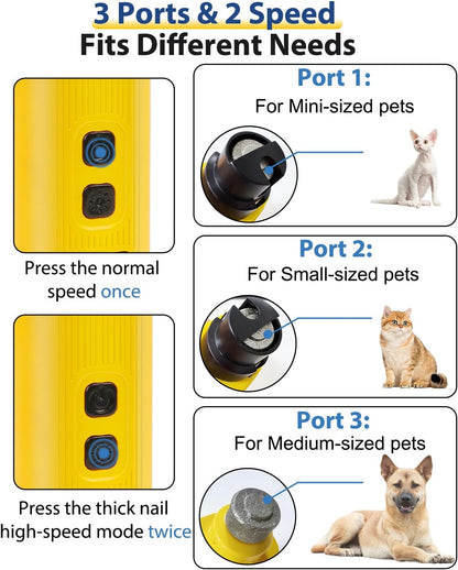 Electric Dog Nail Grinder with 2 Level LED Lights, 2 Speed 30dB Super Quiet and Low Vibration Turbo Charge Pet Nail Grinder for Small Dogs and Cats - White