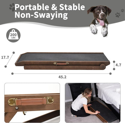 ABORON Antislip Dog Ramp, Adjustable Folding Pet Ramp for Small & Large Old Dogs & Cats, High Traction Portable Rubber Paw Ramps, Supports up to 200 lbs, Used for Bed Couch SUV, 39.3'' Long