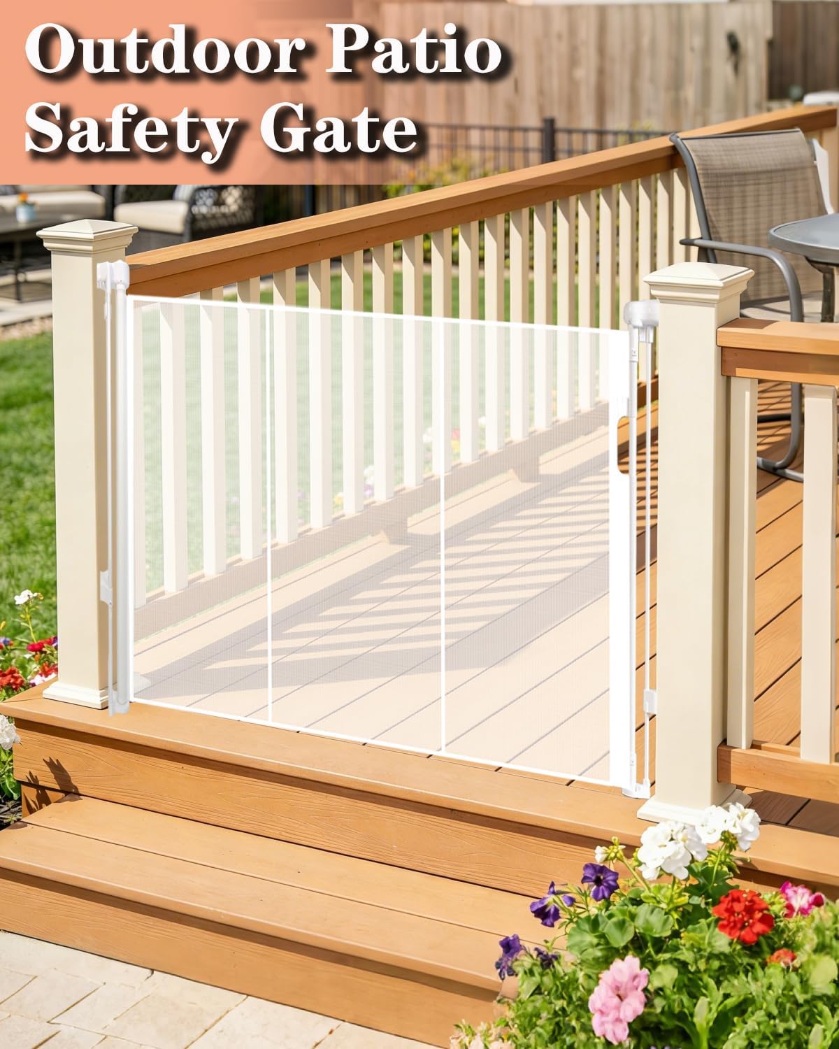 240'' Extra Wide Retractable Baby Gates for Large Opening, 42" Tall Retractable Dog Pet Gate with Support Rods, Long Mesh Screen Child Safety Gate for Garage Doorways Deck Stairs Yard Outdoor Indoor