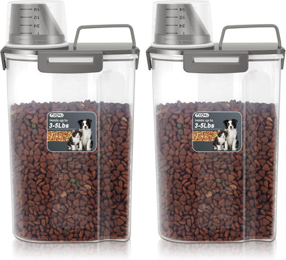 Dog Cat Food Storage Container, Pet Food Container Airtight with Large Spout & Cup, BPA-Free Plastic Food Dispenser for Pet Food, Bird Seed, Rice, Flour - Pink 2.5-5lb (1 pack)
