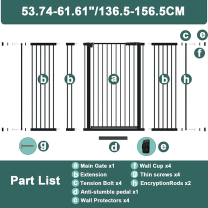 AiWMGL 40.55" Tall, 53.74-61.61 Inch Wide, 1.37" Ultra Narrow Spacing Dog Pet Baby Gate Indoor for Doorway Hallway, Pressure Mounted 54 55 56 57 58 59 60 61 Inches Wide