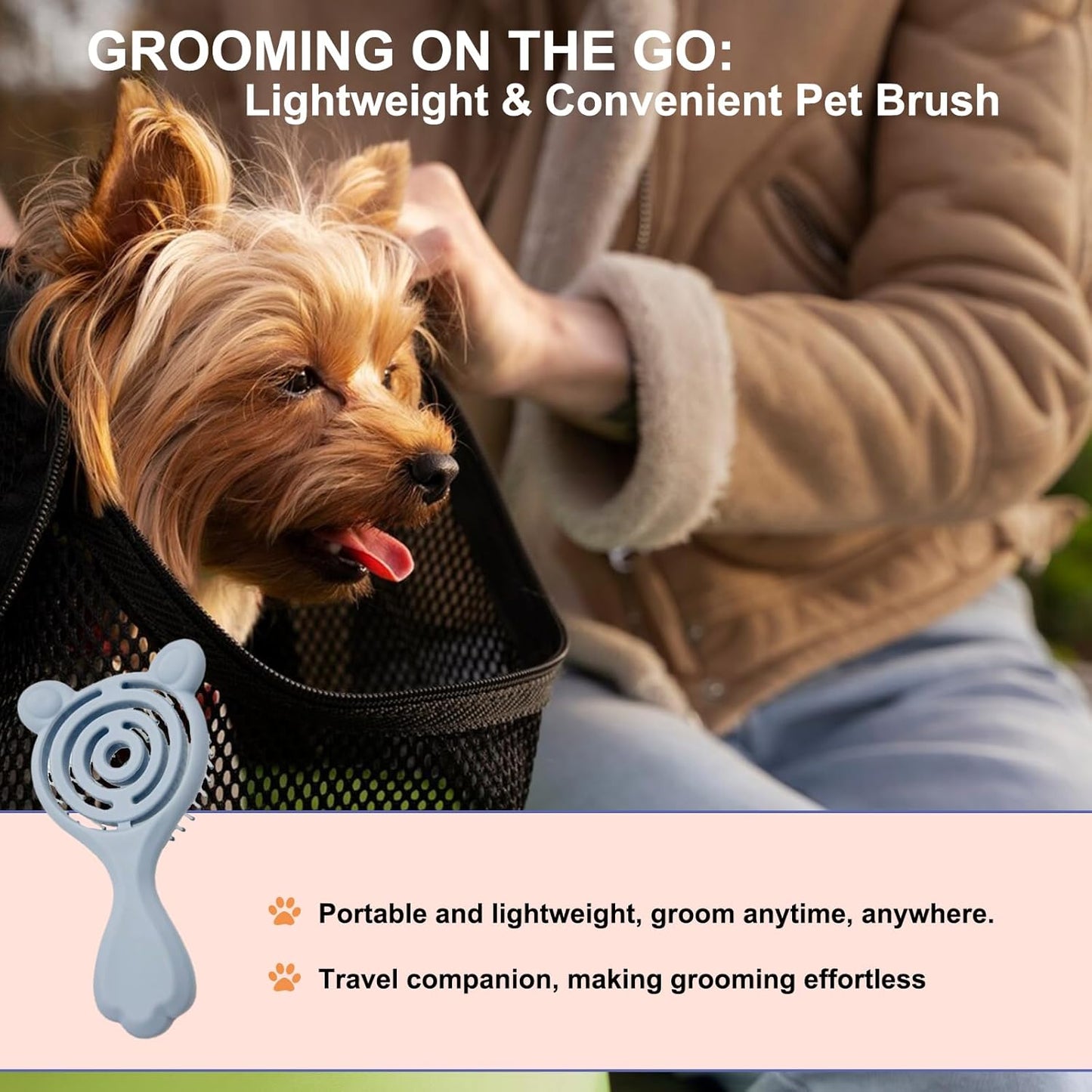 Cat-Ear Design Puppy Brush, Gentle Soft-Bristle Small Dogs Plastic Detangling Grooming Tool, Fit for Yorkie Shih Tzu Maltese Maltipoo (Light Pink)