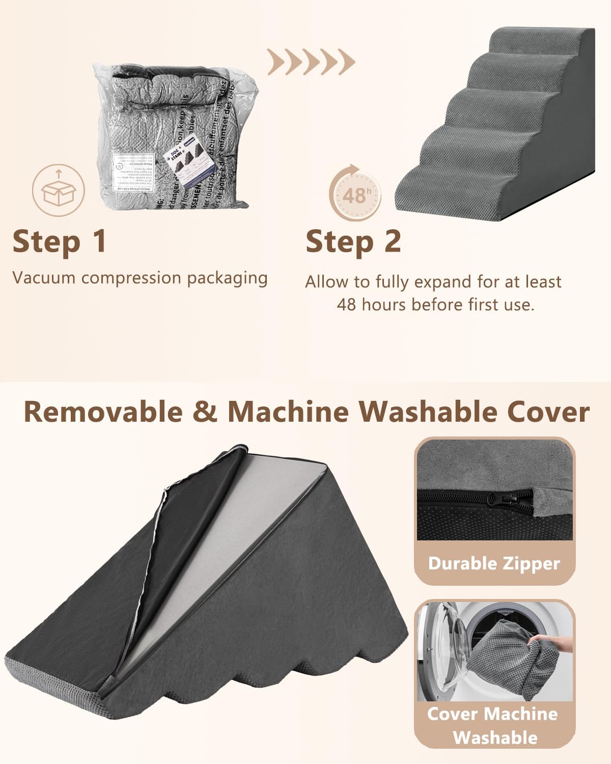 Aodisman Dog Stairs for Small Dogs,3 Step Dog Ramp for Couch and Bed,Pet Stairs with Non-Slip Bottom for Old Cats,Indoor Pet Steps,Comfort,Durable,15.4" H