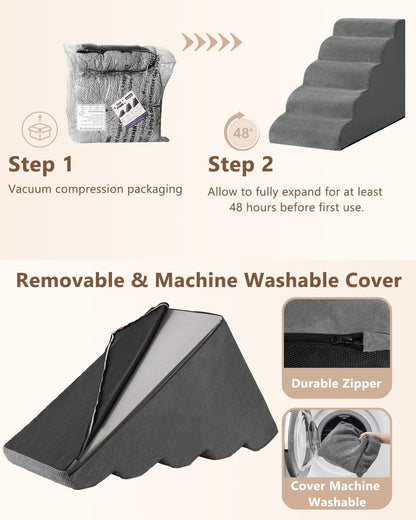 Aodisman Dog Stairs for Small Dogs,3 Step Dog Ramp for Couch and Bed,Pet Stairs with Non-Slip Bottom for Old Cats,Indoor Pet Steps,Comfort,Durable,15.4" H