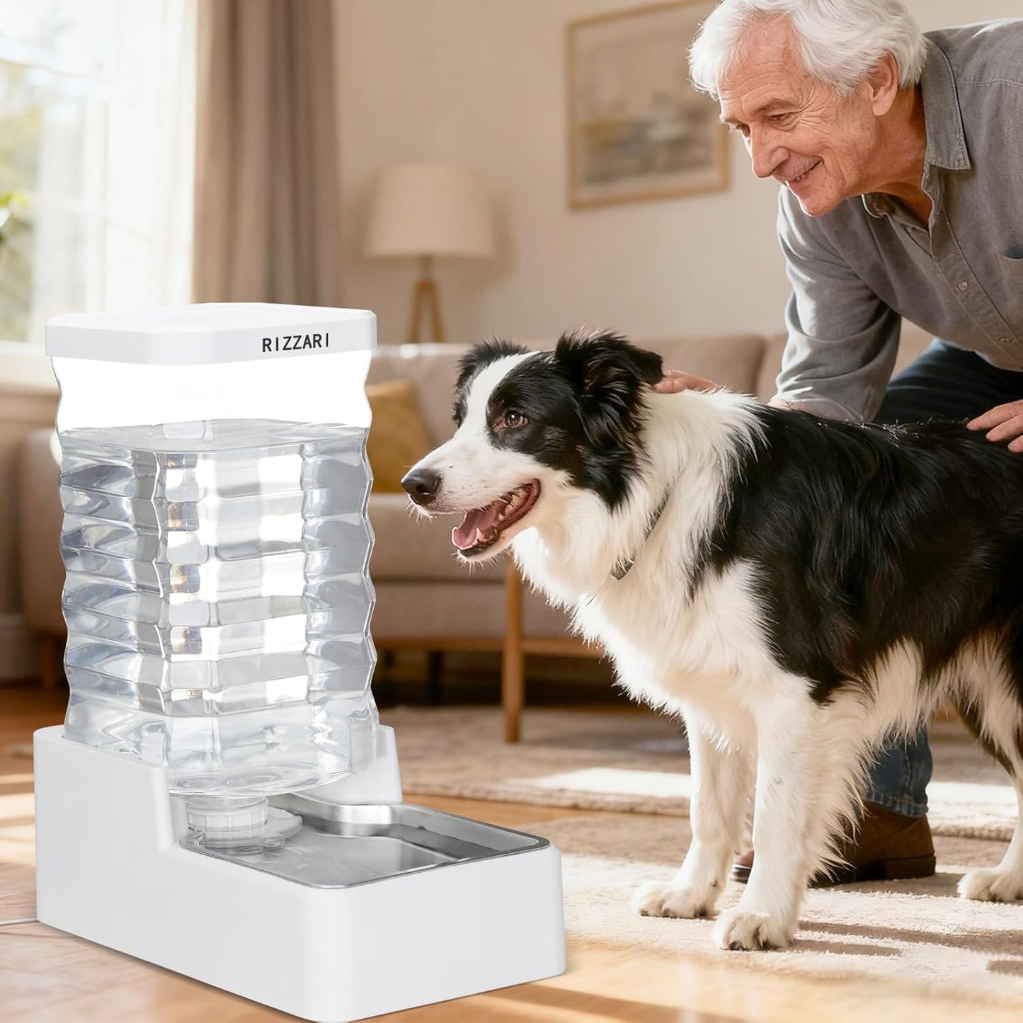 RIZZARI 10L Stainless Steel Dog Water Dispenser – Large Capacity Gravity Auto-Refill Waterer with Anti-Tip Design for Large Dogs, Ideal for Living Rooms, Offices & Indoor Pet Spaces