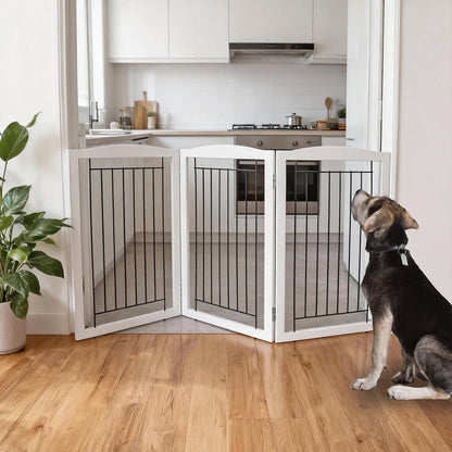 ZJSF Freestanding Foldable Dog Gate for House Extra Wide Wooden White Indoor Puppy Gate Stairs Doorways Pet Gate Tall Dog Fence 3 Panels Fence