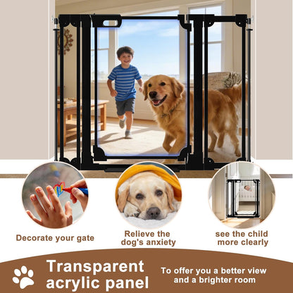 WAOWAO Clear Baby Gate for Stairs Modern Design Acrylic Auto Close Pet Gate, 29.52-37.79" Wide Safety Baby Gate for Doorways,White Clear Dog Gates Indoor, Hallways,Kitchen