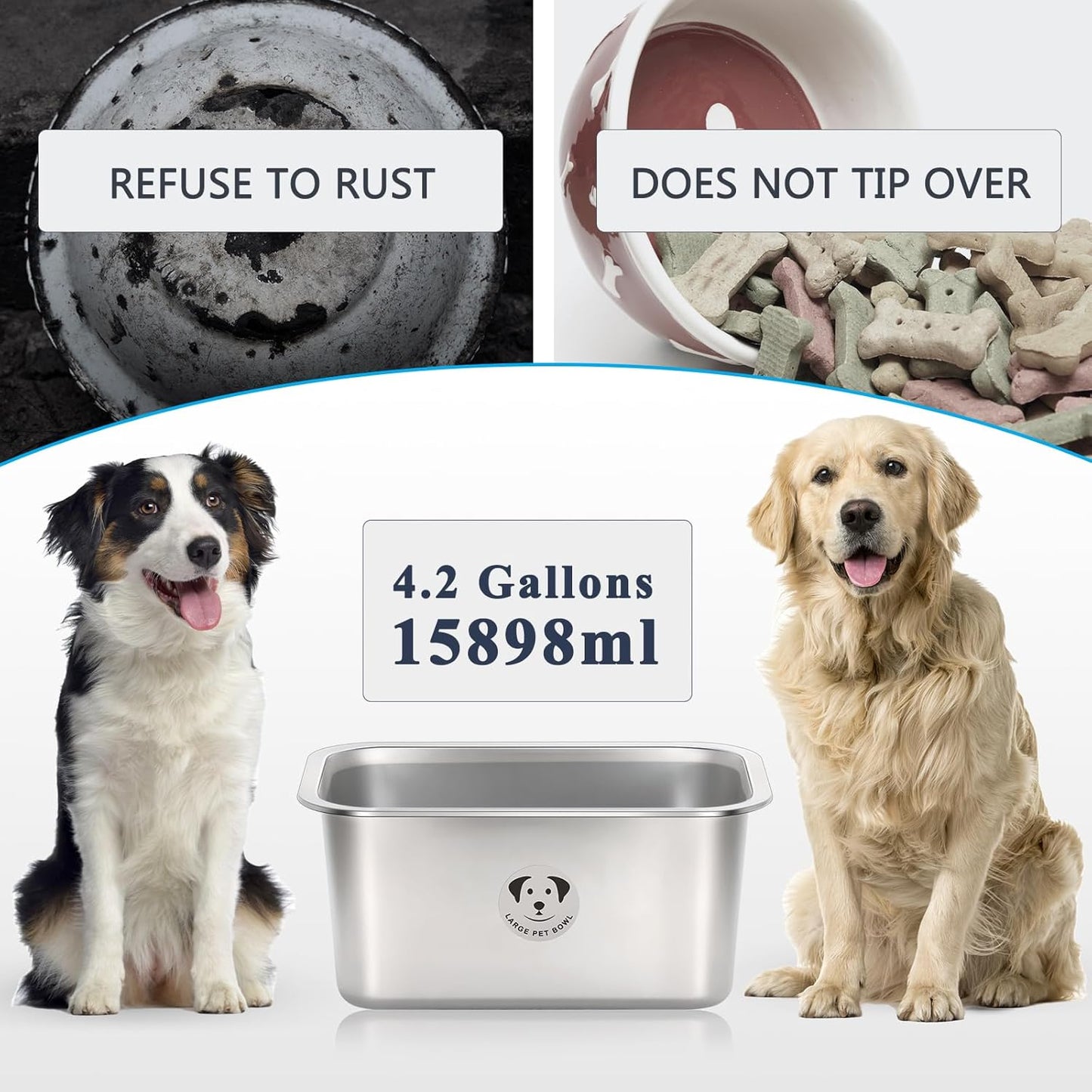 Stainless Steel Dog Bowls for Large Dogs, High Capacity Metal Dog Food Bowls, Food and Water Bowl for Larges, X-Large, and Big Dogs 1.25 Gallons