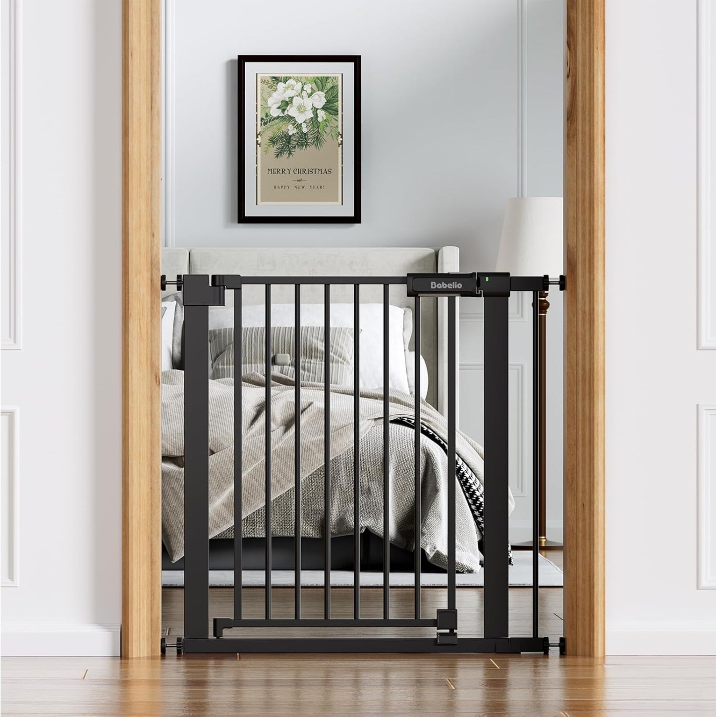 Babelio Baby Gate for Doorways and Stairs, 36-41" Pet Gate with Wide Walk Thru Door and Lock Indicator, No Drill Pressure Mounted Safety Gate with Double Lock and Self-Closing, Black