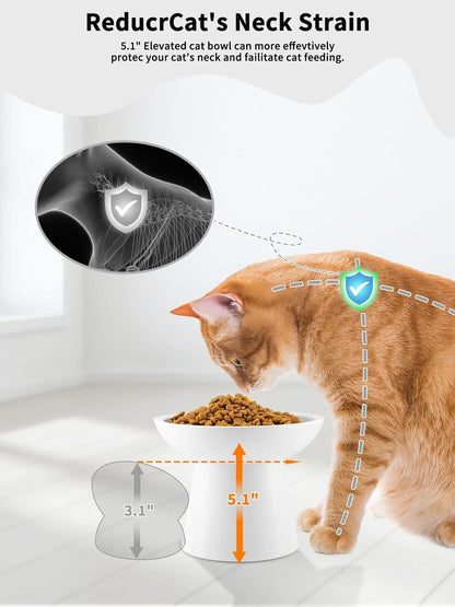 LoeJan Elevated Cat Food and Water Bowls Set, Extra Wide and Raised Ceramic Bowls, Anti-Vomit Whisker-Free Pressure Cat Feeder for Kittens to Adult Cats and Small Dogs (White, Water Bowl)