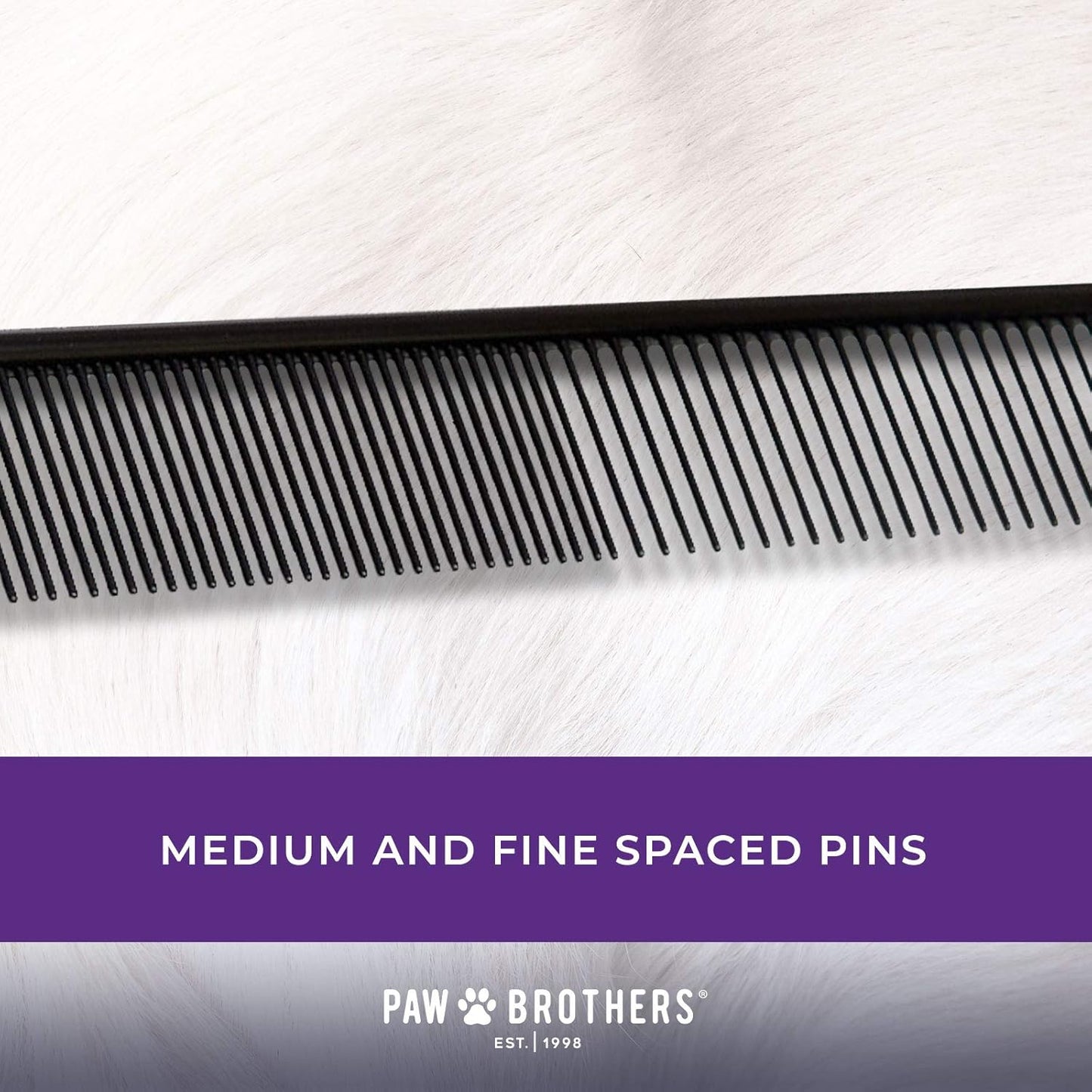 Ryan's Pet Supplies Paw Brothers Greyhound Style Teflon Comb for Dogs, Professional Grade, True Teflon, Fine/Medium, Ergonomic Handle, 7.5 in.