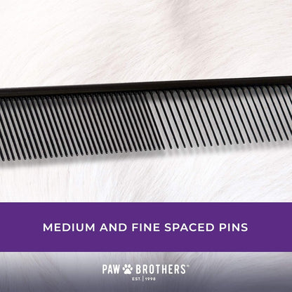Ryan's Pet Supplies Paw Brothers Greyhound Style Teflon Comb for Dogs, Professional Grade, True Teflon, Fine/Medium, Ergonomic Handle, 7.5 in.