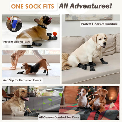 Anti Slip Dog Socks to Prevent Licking Paws, Dog Shoes for Hot/Cold Pavement, Dog Boots on Hardwood Floors, Traction Control Dog Booties & Paw Protectors for Small Medium Large Senior Dogs