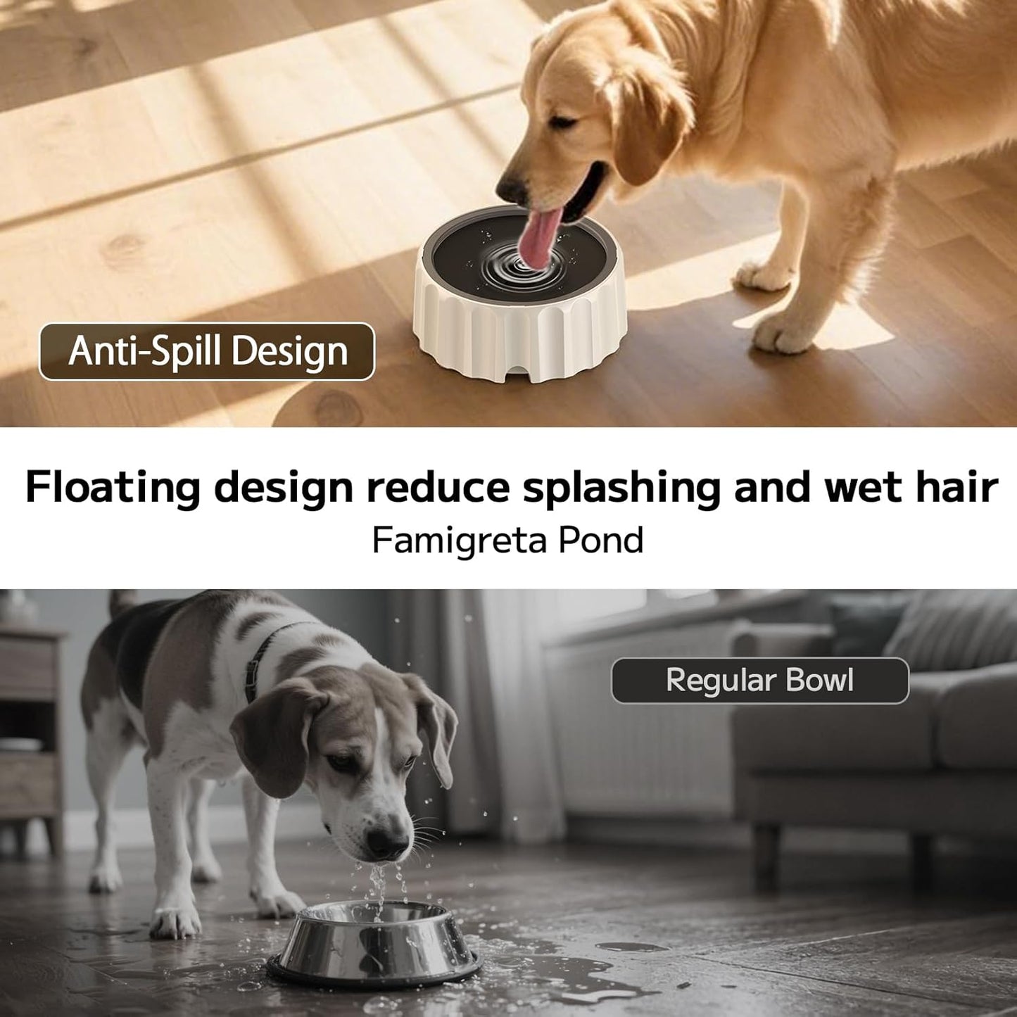 Dog Water Bowl 70oz/2L Large Capacity Water Dispenser No Spill Non Slip No Splash Pet Slow Feeder No Drip Vehicle Carried Travel Slow Drinking Bowl for Dogs Cat(White)