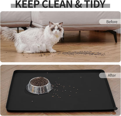 Reopet Waterproof Pet Feeding Mat, Non-Slip Silicone Placemats for Dog Cat Food and Water Bowl, High Raised Edges to Prevent Spills and Protect Floors