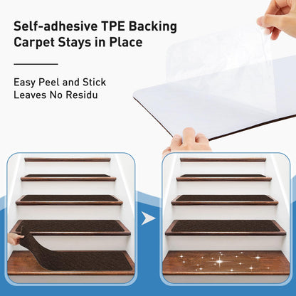 Non Slip Stair Treads for Wooden Steps,15 Pack 8" X 30" Stairs Carpet Treads Indoor with Reusable Peel and Stick Adhesive for Kids Elders and Pets