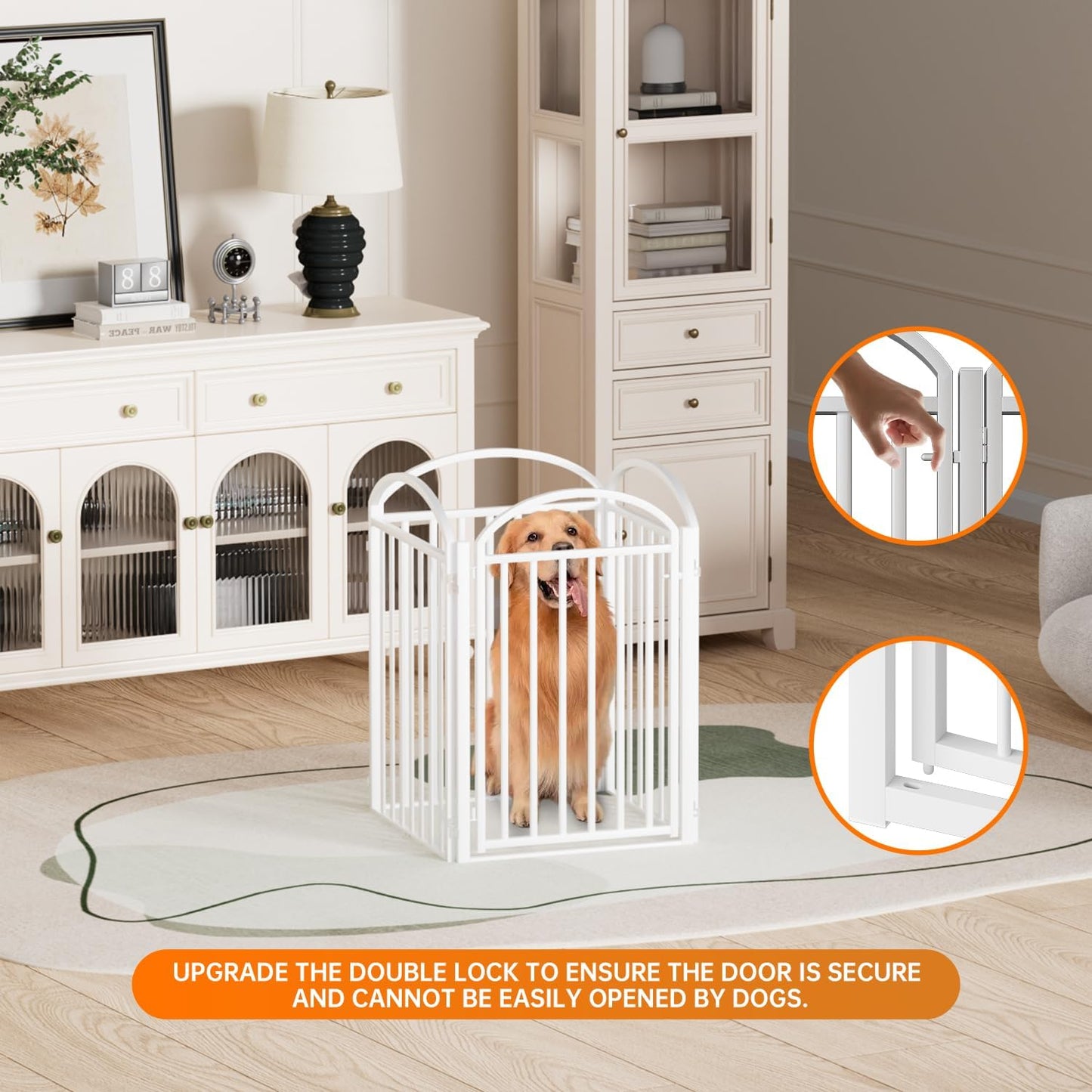 SNUOWU 4 Panels Full Matel Freestanding Dog Gates with Door, 96"Extra Wide 32"Tall Free Standing Dog Pet Gate for Indoor & Outdoor. Foldable Pet Fences for Doorways, House, Stairs, Porch, Deck, Yard