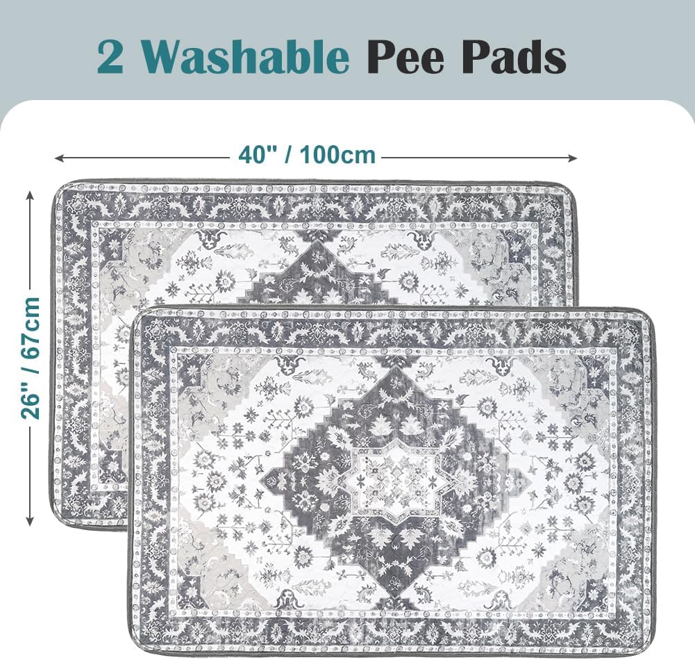 Washable Pee Pads for Dogs, 2 Pack Reusable Puppy Training Pads 40"x26" Super Absorbent Waterproof Dog Training Pads, Non-Slip Potty Pads, Whelping Pads Litter Mat