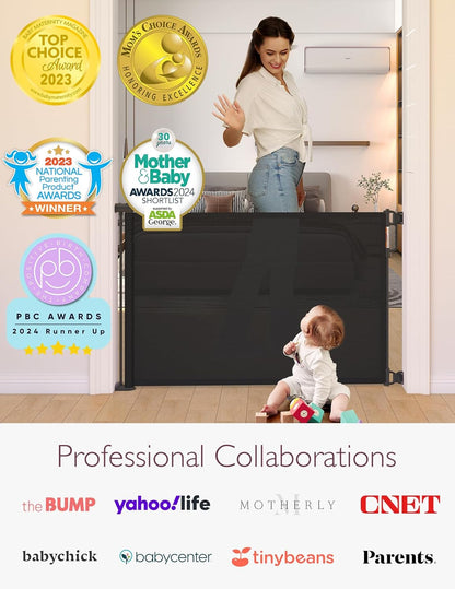Retractable Baby Gate, Momcozy Extra Wide Mesh Baby Gates for Stairs, 41" Tall, Extends to 71" Wide, Black, Pet Dog Gate for Doorways, Stairs, Hallways, Indoor/Outdoor