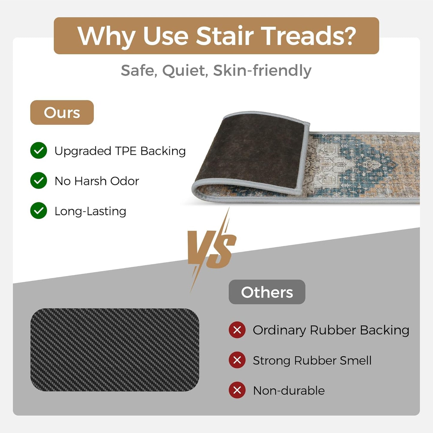 sarben Non Slip Stair Treads for Wooden Steps 15PCS - 8"x30" Indoor Safety Carpet, Edging Mats with TPE Adhesive Backing, Pet and Elderly Friendly Stair Rugs (Taupe) - Colors B