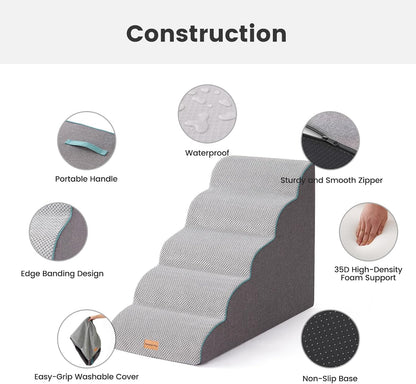 Gardner Pet 4-Step Dog Stairs for Small Dogs 18.5" H, Curved 4-Step Pet Stairs, Dog Steps for High Bed (18-20 in), Couch with Durable Non-Slip Waterproof Fabric Cover and CertiPUR-US Certified Foam