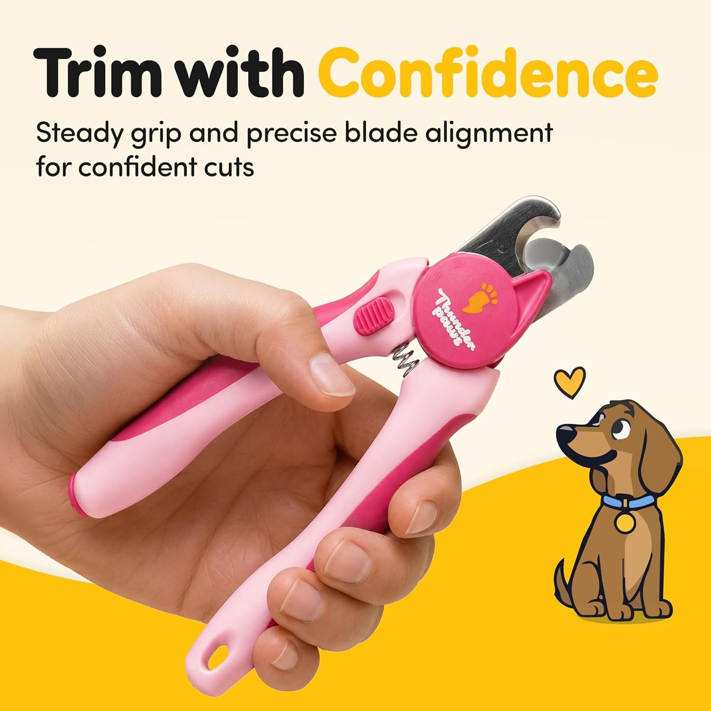 LED Dog Nail Clippers with Light, Trimmers with Protective Guard, Quick Sensor, Safety Lock and Nail File - Suitable for Large and Small Dogs & Cats (Yellow, LED)
