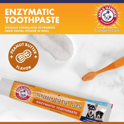 Arm & Hammer Complete Care Dog Dental Kit Enzymatic Toothpaste 2.5 OZ Chicken Flavor Toothbrush Finger Brush Tartar Baking Soda Formula