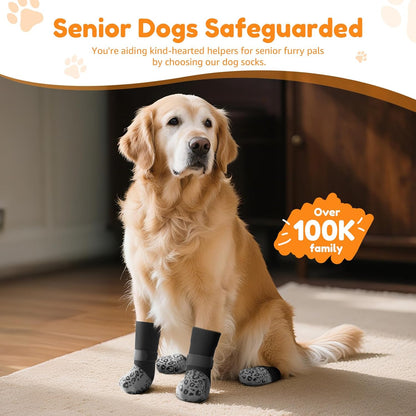 PICK FOR LIFE Non Slip Dog Socks with Grippers Prevent from Licking Paws,Anti-Slip Dogs Grip Socks for Senior Dogs on Hardwood Floor(Grey,2Pairs,L)