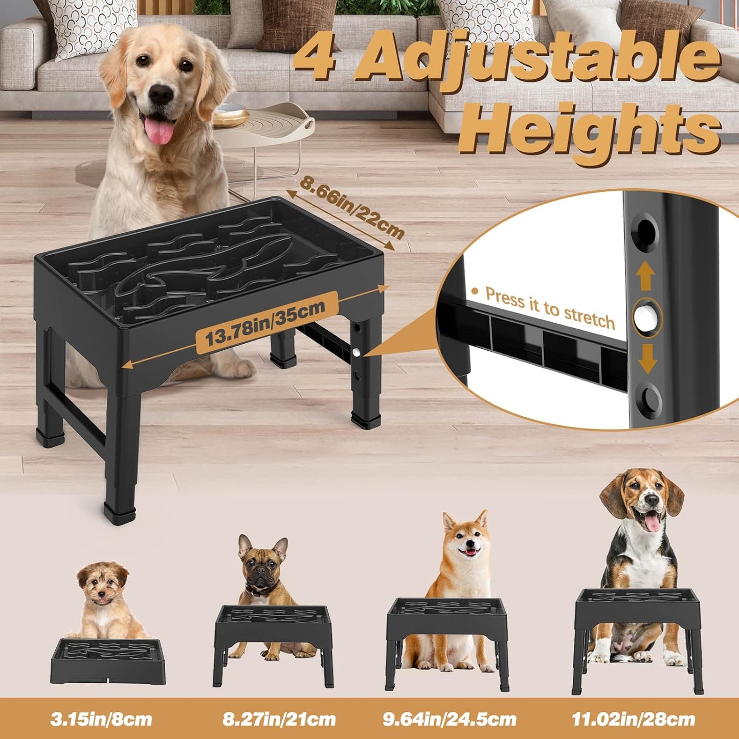 Elevated Slow Feeder Dog Bowls, 9 Cups Raised Dog Slow Feeder Bowls Large Breed with 4 Adjustable Heights Pet Food bowl Stand, Non Slip Anti Gulping sow eating dog bowl for Medium & Large Breed