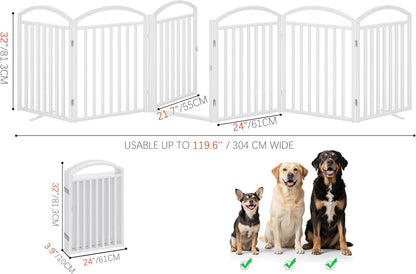 Folding No-Assembly Freestanding Dog Gate with Door,32" Heights Foldable Pet Fence,144" Extra Wide Accordion Puppy Folding Playpen for Doorways,House,Stairs (6 Panels,White)