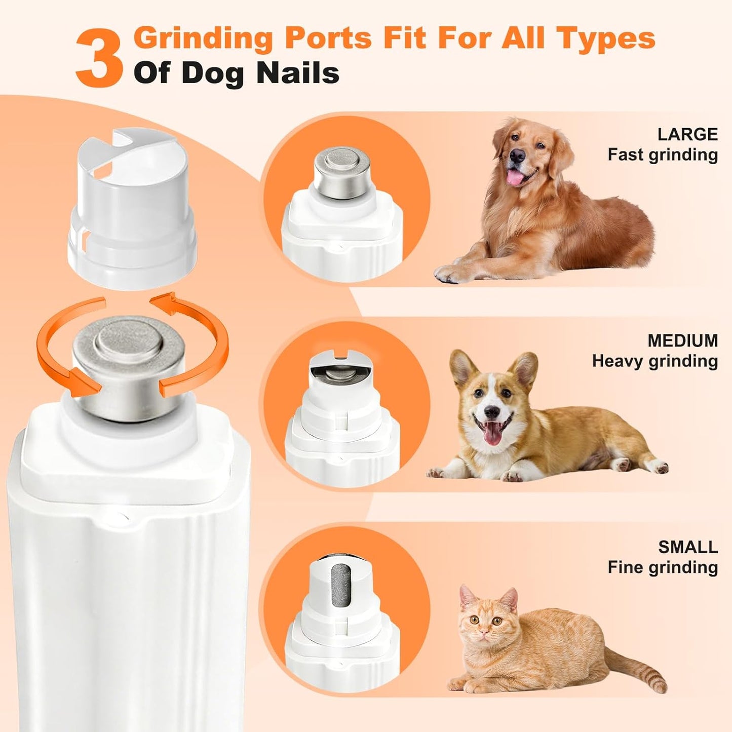 2-in-1 Dog Nail Grinder & Cat Nail Clippers Trimmers for Large Medium Small Dogs Cats Claw Trimmer Quick Sensor with 2 LED Lights Safety Guard USB Rechargeable Dogs Nail Trimmer (White)