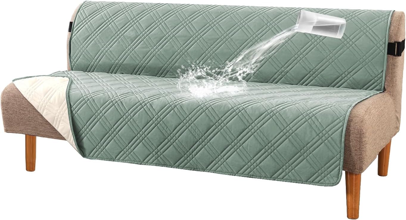 H.VERSAILTEX 100% Waterproof Slipcovers for Couches and Sofas Modern Pet Couch Cover Thick Soft Furniture Protector with Elastic Straps(Sofa, Lily Pad/Beige)