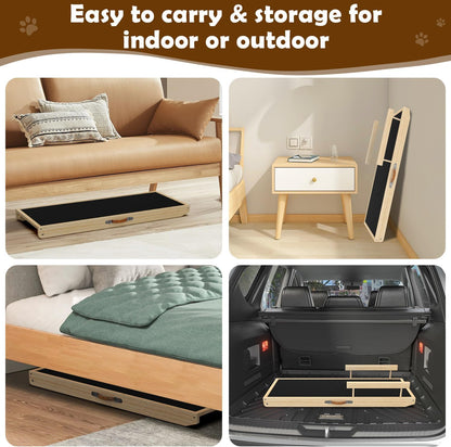 Dog Ramp for Couch with Non-Slip Silicone Mat, 39" Wooden Pet Ramps for Small Dogs, Hold up to 100lb, Adjustable Height from 11.41" to 20.47", Portable Stable Pet Step for Sofa Stairs