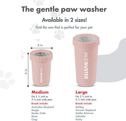 Dexas MudBuster Medium Dog Paw Cleaner in Fuchsia - Fits 1.5"-2.5" Wide Paws, Portable Paw Washer for Muddy Paws, Dog Paw Cleaning Cup with Gentle Silicone Bristles, Quick Clean Pet Paw Washer