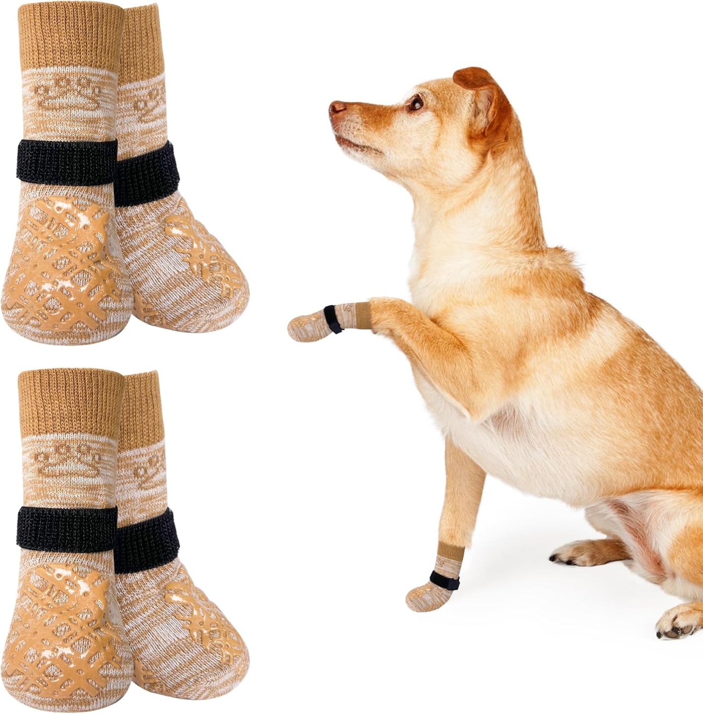 BEAUTYZOO Dog Socks to Prevent Licking Paws -Dog Shoes for Hot Pavement & Hardwood Floors Anti Slip, Traction Control Boots & Paw Protectors with Double Side Grips for Small Medium Large Senior Dogs