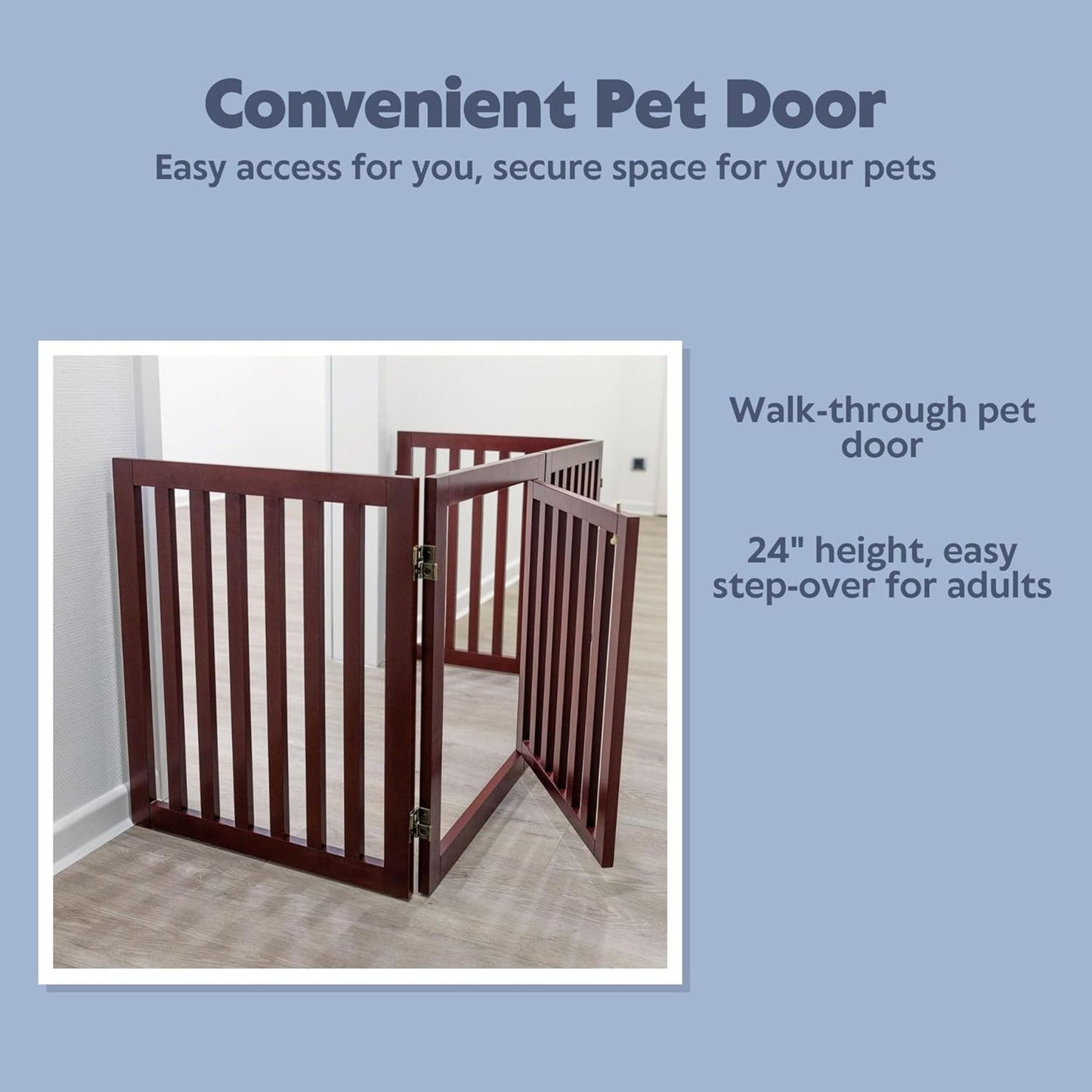 TRIXIE Freestanding 4-Panel Pet Gate, 24-in Tall Foldable Indoor Dog Barrier Fence, 81.2-in Max Width with Pet Door, Brown
