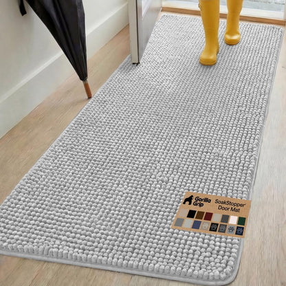 GORILLA GRIP SoakSTOPPER Dog Door Mat, 30x20 Machine Washable Rug Absorbent Doormat Captures Moisture Mud Dirt, Quick Dry Soft Chenille Entryway Rugs Indoor Entrance Mats for Dog Paws, Paw Grey