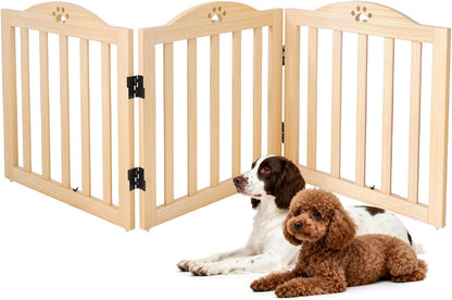 YOCAN Foldable Wooden Dog Gate, 23.6" Tall 3 Panels Indoor Puppy Gate, Freestanding Pet Dog Fence, No Assembly Portable Pet Barrier for Doorways, Stairs & Hallways