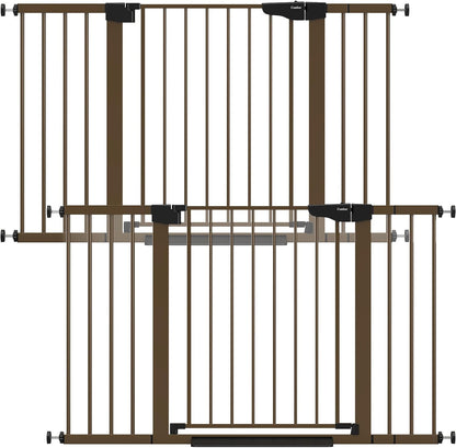 Cumbor 36.6-64" Extra Wide Baby Gate for Stairs, Dog Gates for Doorways, Auto-Close Pet Gate Indoor, Pressure Mounted Walk Through Safety Child Gate for Kids Toddler, Tall Pet Puppy Fence Gate, Brown