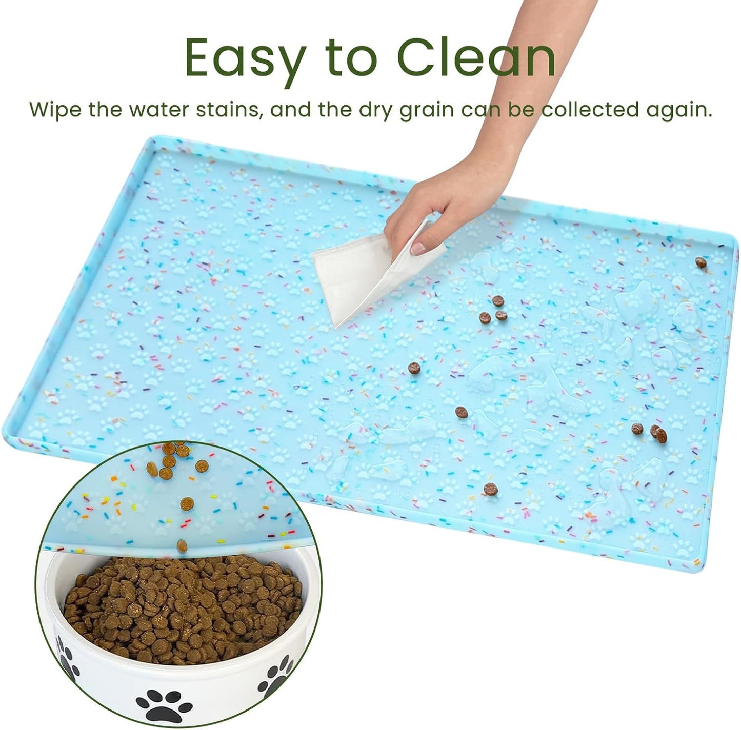 Ptlom Pet Placemat for Dog and Cat, Mat for Prevent Food and Water Overflow, Suitable for Small, Medium and Big Pet, 18" 12", Grey, Silicone