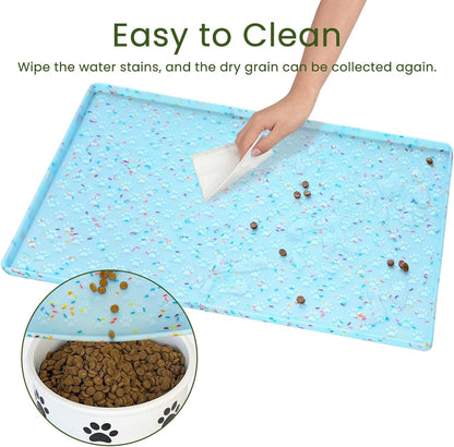 Ptlom Pet Placemat for Dog and Cat, Mat for Prevent Food and Water Overflow, Suitable for Small, Medium and Big Pet, 18" 12", Grey, Silicone