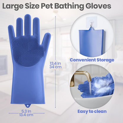 DELOMO Pet Grooming Gloves 1 Pair: Soft and Gentle Silicone Dog Washing Gloves - Bathing Scrubber Brush Mitt Grooming Shedding Fur Removal Massage for Dogs/Cats/Horse, Purple