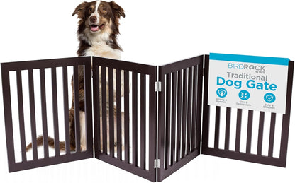 INTERNET'S BEST Dog Gate Indoor Freestanding Pet Barrier, Folding Wood Dog Fence, Extra Wide Doorway Puppy Gate, Indoor Animal Privacy Panel, Wooden Cat Fence - 4 Panel - 36", Espresso