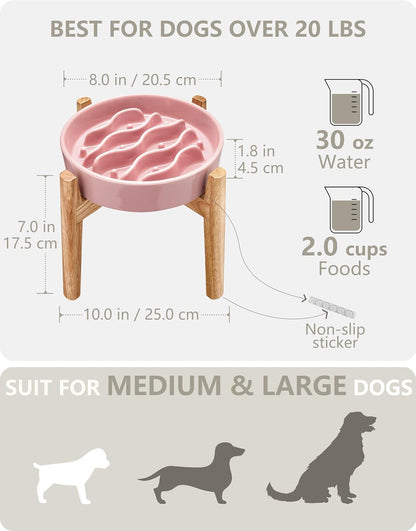 Ceramic Slow Feeder Dog Bowls for Medium and Large Dogs, 2.0 Cups Dog Slow Feeder for Fast Eater, 30oz, 8in, White