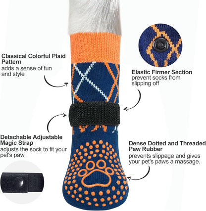 BEAUTYZOO 6PCS Dog Socks to Prevent Licking Paws, Anti Slip Dog Shoes for Hot Pavement Hardwood Floors, Traction Control Toe Grips Boots & Paw Protectors for Small Medium Large Senior Dogs, Grey S